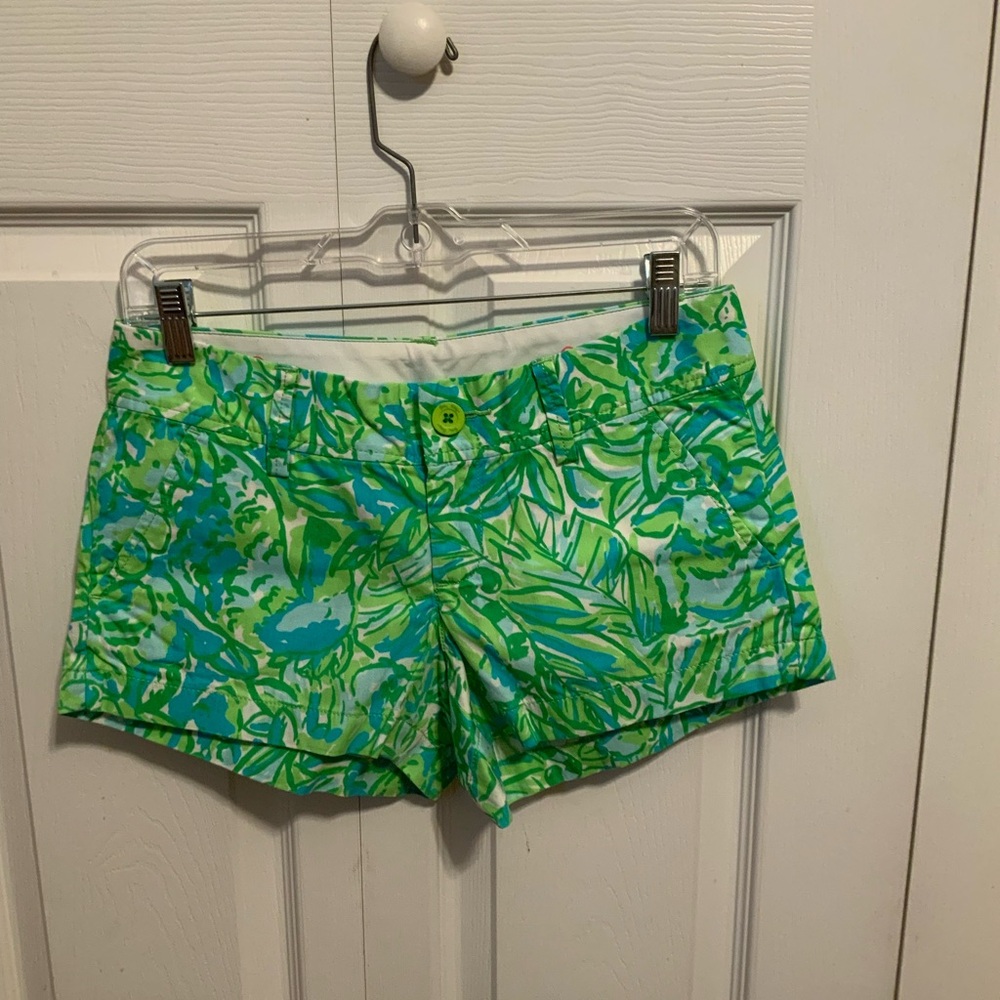 Lilly Pulitzer High Waist Green and Blue Tropical Shorts